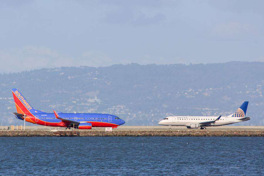 Airplanes on taxiway in San Francisco